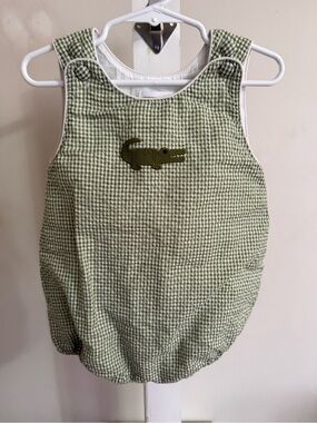 New Lil Cactus Green Gingham Alligator Bubble Romper